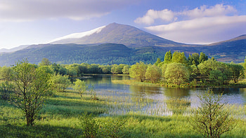 excellent landscape, marsh, clouds, trees, lake, mountain HD wallpaper