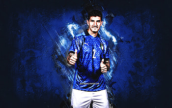 Giovanni Di Lorenzo, Italy national football team, Italian football player, grunge art, blue stone background, football, Italy HD wallpaper