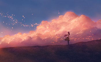 After the storm, girl, wind, pink, anime, sky, luminos, manga, bou nin, cloud HD wallpaper