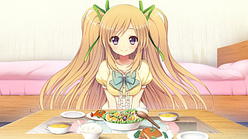 Yummy Foods, cute, twin tails, long hair, dress, nice, plate, twintails, , female, sweet, ribbon, twintail, delicious, girl, food, kawaii, anime girl, anime, pretty, twin tail, lovely HD wallpaper