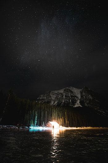 Night, Mountain, Lake, Dark, Silhouette, Starry Sky HD phone wallpaper