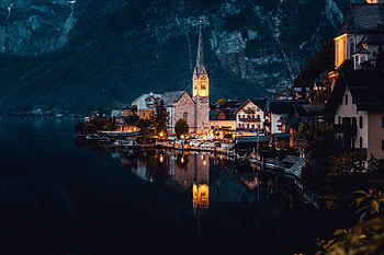 City, Architecture, Cities, Building, Lake, Evening HD wallpaper