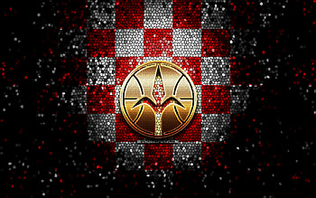 Pallacanestro Trieste, glitter logo, LBA, red white checkered background, basketball, italian basketball club, Pallacanestro Trieste logo, mosaic art, Lega Basket Serie A HD wallpaper