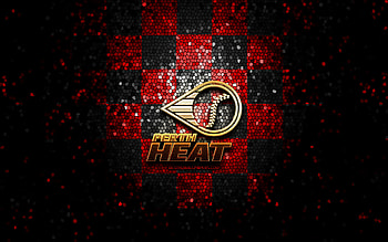Perth Heat, glitter logo, ABL, red black checkered background, baseball, australian baseball team, Perth Heat logo, mosaic art HD wallpaper