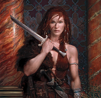 Red Sonja, fantasy, sword, art, donato giancola, redhead, girl, warrior HD wallpaper