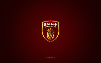 Badak Lampung FC, Indonesian football club, yellow logo, red carbon fiber background, Liga 1, football, Lampung, Indonesia, Badak Lampung FC logo HD wallpaper