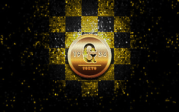 Yomiuri Giants, glitter logo, NPB, yellow black checkered background, baseball, japanese baseball team, Yomiuri Giants logo, mosaic art, Nippon Professional Baseball HD wallpaper
