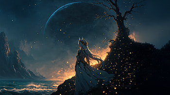 Moonlit Elf In Sparkling Nature, moon, elf, artist, artwork, anime-girl, art, digital-art, ai HD wallpaper