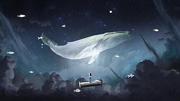 Silver, dream, artistic, whale, night HD wallpaper