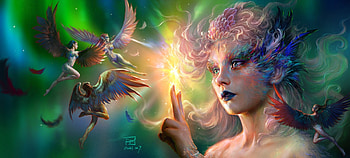 Fantasy girl, fttart, frumusete, art, gorgeous, girl, hand, superb, fairy, f tt, fantasy, green, yellow, face, luminos HD wallpaper