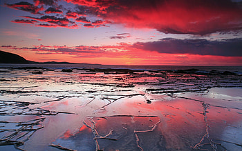 Nature, Sunset, Sea, Sand, Patterns, Shore, Bank, Lines, Low Tide HD wallpaper