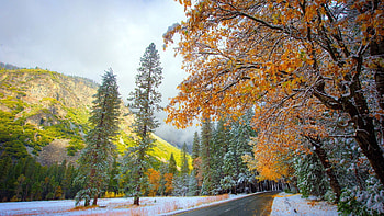 Winter, Nature, Mountains, Autumn, Snow, Road HD wallpaper
