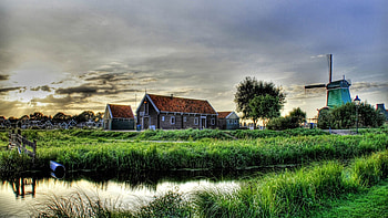 Cities, Rivers, Grass, Building, r, Mill HD wallpaper