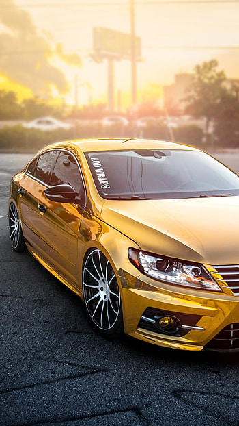Volkswagen Passat, Gold wrap, Luxurious appearance, Eye-catching design HD phone wallpaper