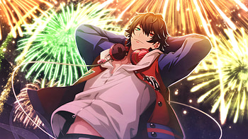 Green Red Eyes Anime Boy With Heads In Colorful Fireworks Background Anime Boy HD wallpaper