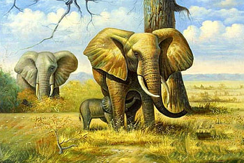 Elephant painting, painting, animals, familly, wild, Elephant HD wallpaper