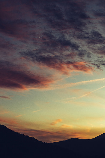 Mountains, Twilight, Clouds, Dark, Dusk, Outlines HD phone wallpaper