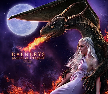 Mother of dragons, daenerys targaryen, estherpucheart, girl, purple, moon, fantasy, luna, luminos, game of thrones HD wallpaper