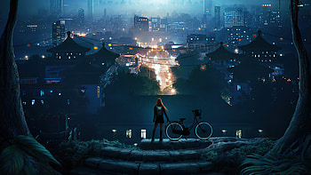 Late Bike Ride , alone, artist, artwork, digital-art, deviantart HD wallpaper