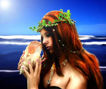 Ocean Princess, sea, shell, mermaid, abstract, fantasy, girl, princess, ocean HD wallpaper