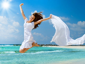 Happy in her own world, blue, lady, model, happy, subbotina anna HD wallpaper