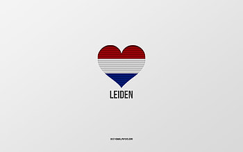 I Love Leiden, Dutch cities, Day of Leiden, gray background, Leiden, Netherlands, Dutch flag heart, favorite cities, Love Leiden HD wallpaper