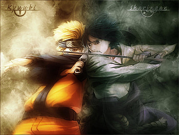 Naruto and Sasuke Kyuubi and Sharingan, sasuke, naruto, kyuubi, sharingan HD wallpaper