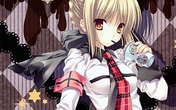 Drinking, anime, blonde hair, girl, drink, tie HD wallpaper