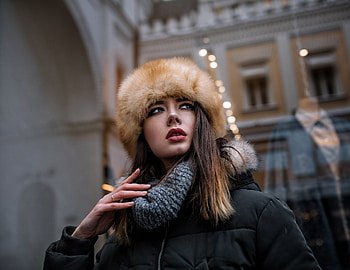 Juicy lips, beautiful, Russian woman, jacket HD wallpaper
