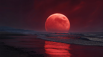Crimson Moon, Ocean, Blood Moon HD wallpaper