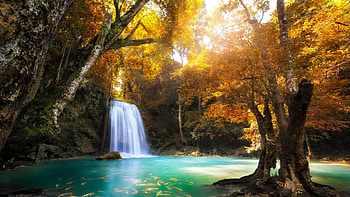 Erawan National Park In Thailand Northwest Of Bangkok, rocks, pond, river, fall, trees, colors HD wallpaper