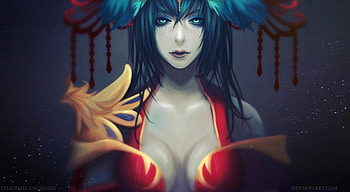 Perfect World, games, blue eyes, blue hair, long hair, lone, anime, freckles, dark background, female HD wallpaper