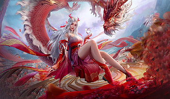 Dragon Lady, art, fantasy, red, , dragon, girl, woman, beautiful, digital, lamamake HD wallpaper