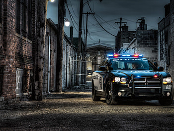 police car, road, police, car, lights HD wallpaper