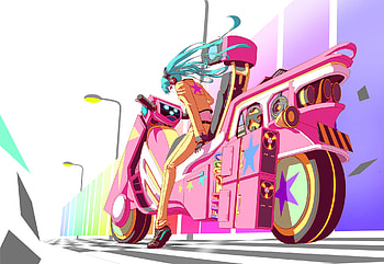 Hatsune miku, bike, long hair, anime girl HD wallpaper