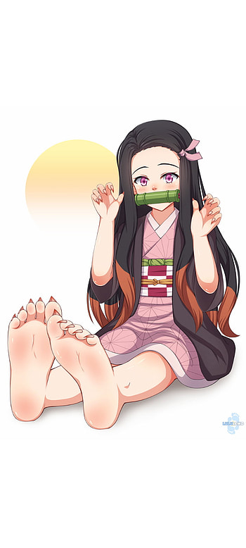 Nezuko Kamado, feet, nezuku, facial expression, demon slayer, kimetsu no yaiba, dragon slayer, girl, anime, foot HD phone wallpaper