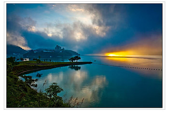 SUN MOON LAKE, clouds, sky, sun, lake HD wallpaper