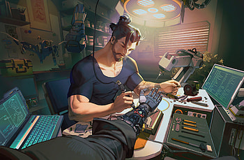 Hanzo Overwatch Scifi Arm Fixing , hanzo-overwatch, overwatch, games HD wallpaper
