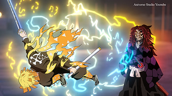 Zenitsu vs Kokushibo, Kokushibo (Demon Slayer), Zenitsu Agatsuma, Anime HD wallpaper