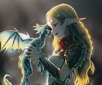 Elven Embrace: Dragonling — Fantasy Quad, dragon, fantasy, elf HD wallpaper