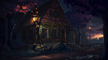 House Fairy Tale Art Light Night, artist, abstract, digital-art HD wallpaper