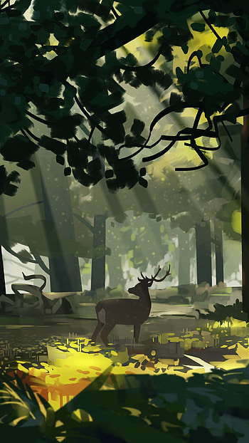Enchanted Forest Deer, deer, artistic, forest HD phone wallpaper
