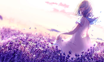 Anime Short Hairs Butterfly Dress Flowers, anime-girl, anime, deviantart HD wallpaper