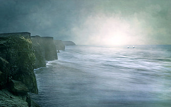 Ocean, oceans, sky, 3d, rocks HD wallpaper