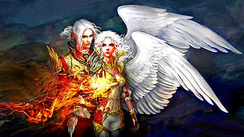 Kamaeis, magic, fantasy, angel, elf, fire, dark, warrior HD wallpaper