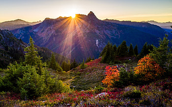 Mountain, , Landscape, Fall, Sunbeam, Sunrise HD wallpaper