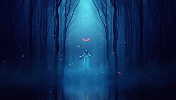 Woman, outdoor, forest, fantasy, art HD wallpaper