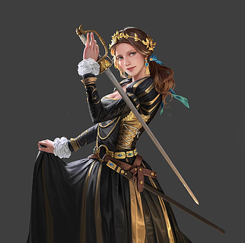 Princess, girl, fantasy, sword, jewel, zhenquan jin, art HD wallpaper