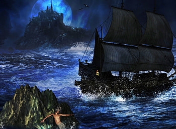 'Night Storm Cruel', night, oceans, ship, digital art, forces of nature, merman, scenery, girl on deck, splashes, castle, moons, wave splash, attractions in dreams, cruel, rocks, love four seasons, landscapes, storms, manipulation, nature, barque HD wallpaper