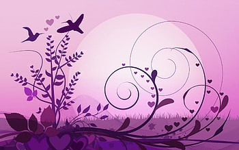 Love birds, emotional, bird, , 3D and CG, purple, background, pink, abstract, love, , romantic, heart HD wallpaper